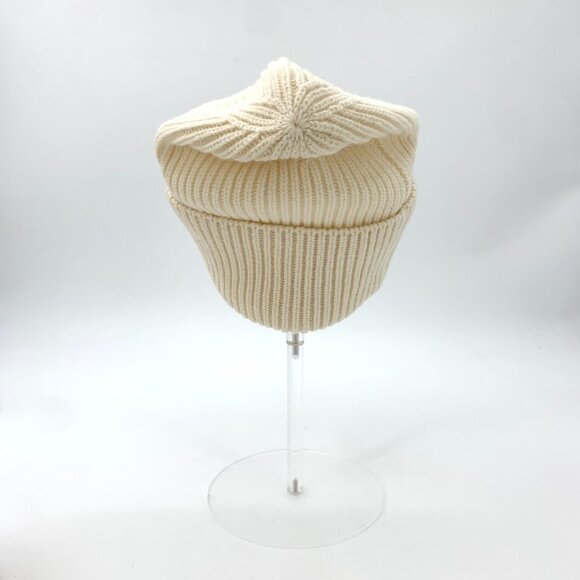 Louis Vuitton Beige Wool Knit Hat W/ Leather LV Logo Patch Winter Cap 52cm - Picture 4 of 9